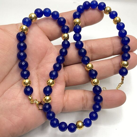 Earth mined Blue India Gemstone Beaded Gold Tone Necklace Elegant Statement - Picture 6 of 8